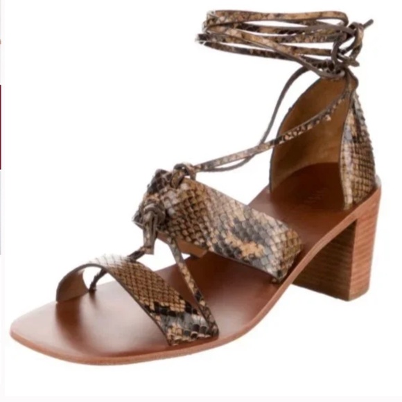 ZIMMERMANN Brown Snakeskin Block Heel Square Toe Gladiator Sandals - Picture 8 of 8